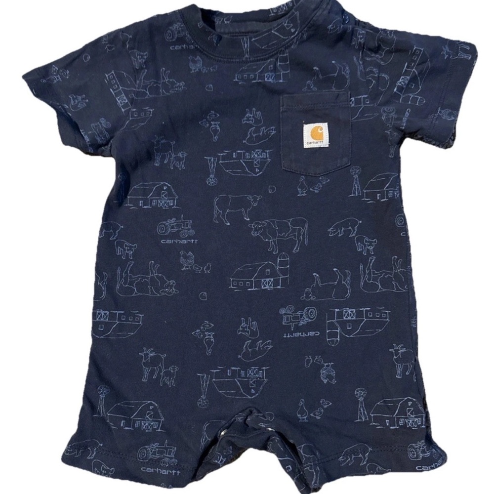 Carhartt Baby Boys Scribble Farm Print Romper Dark Blue Size 12 Months